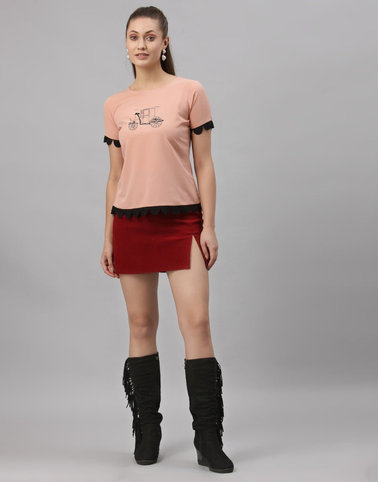 Peach Printed Top | SLV251TK4064