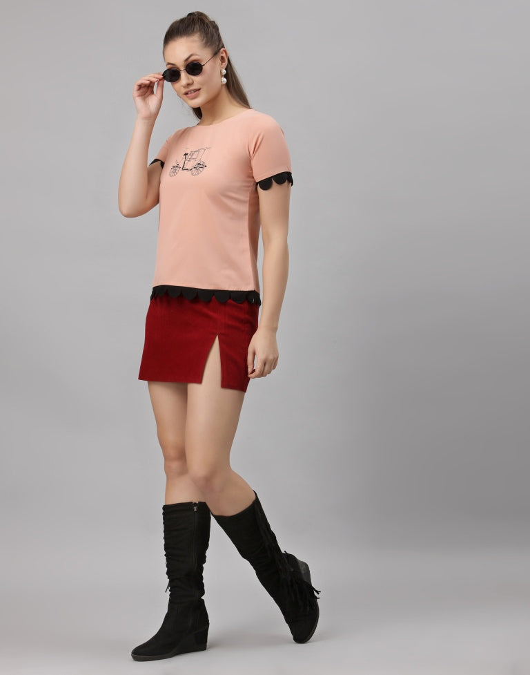 Peach Printed Top | SLV251TK4064