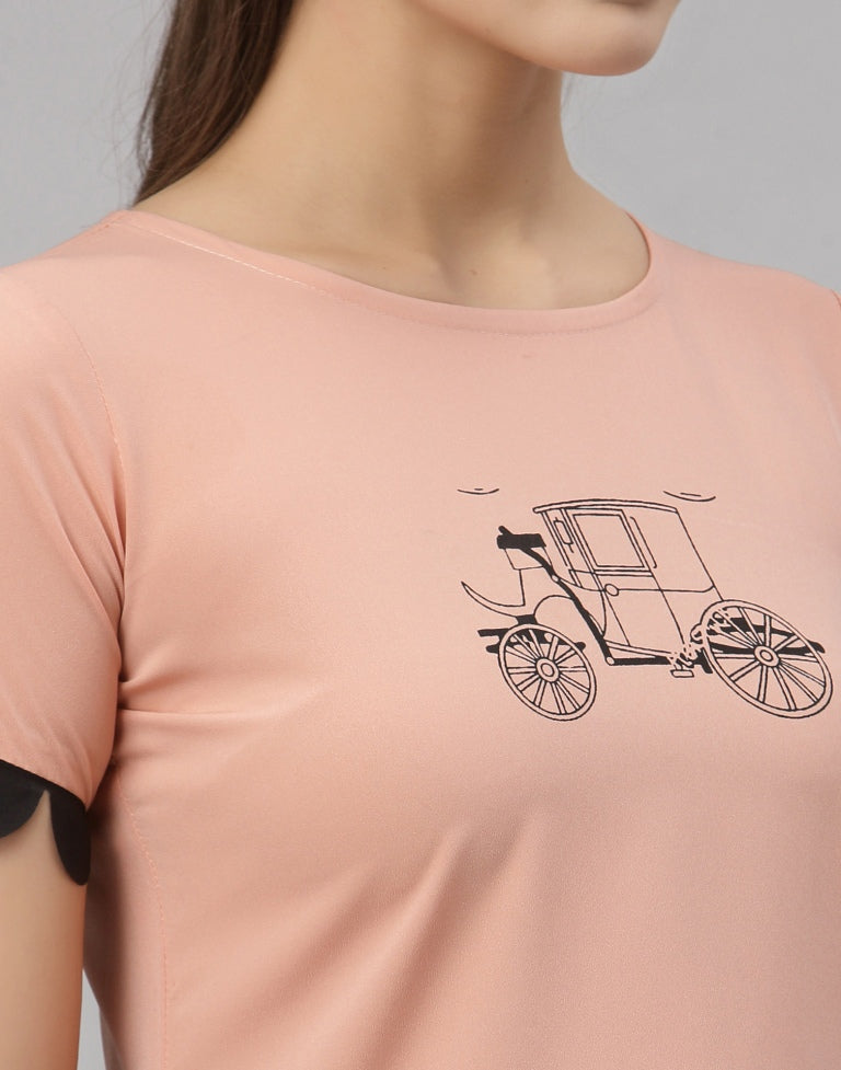 Peach Printed Top | SLV251TK4064