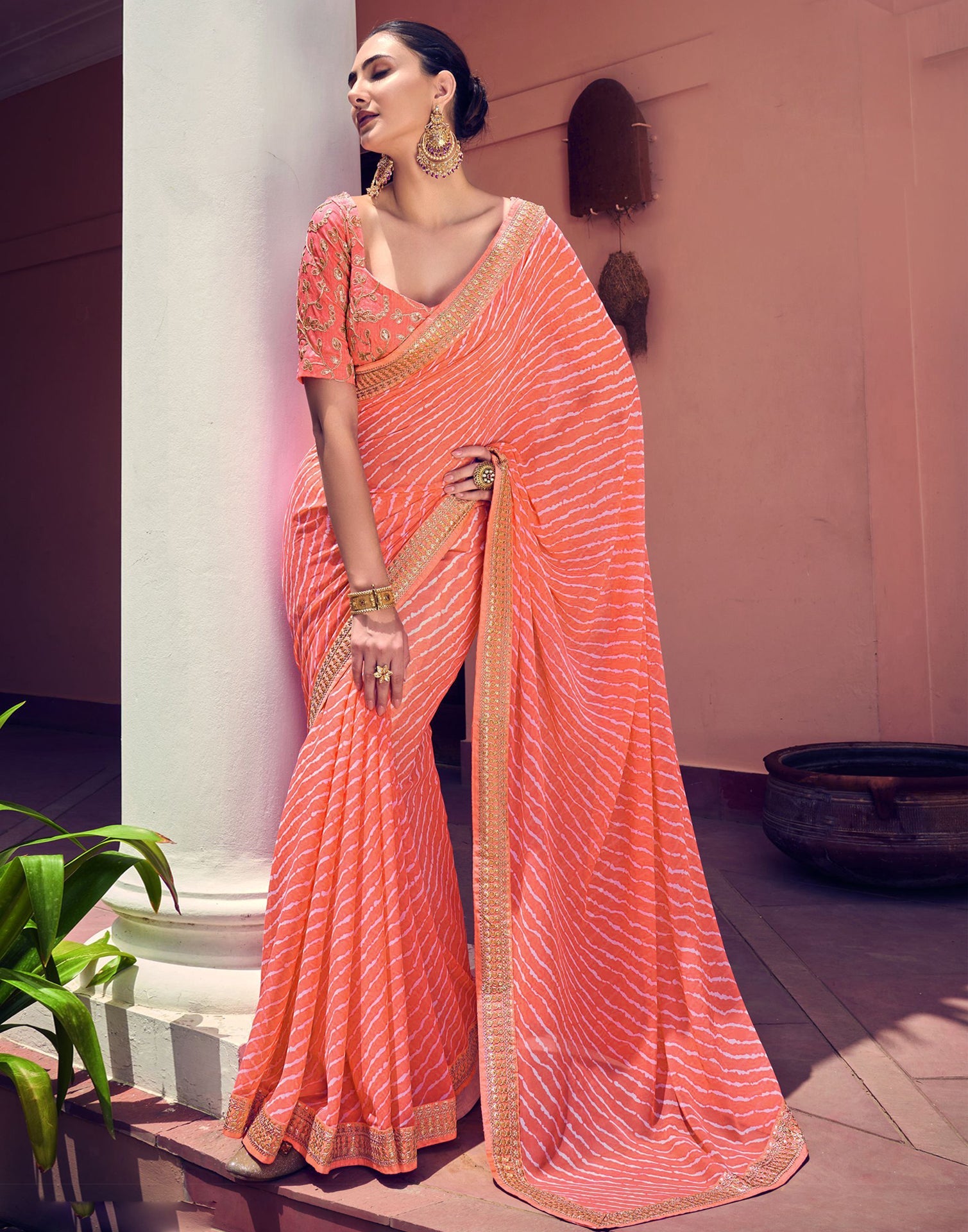 Light Orange Georgette Saree