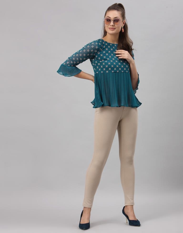 Teal Colored Georgette Printed Top | SLV255TK4083