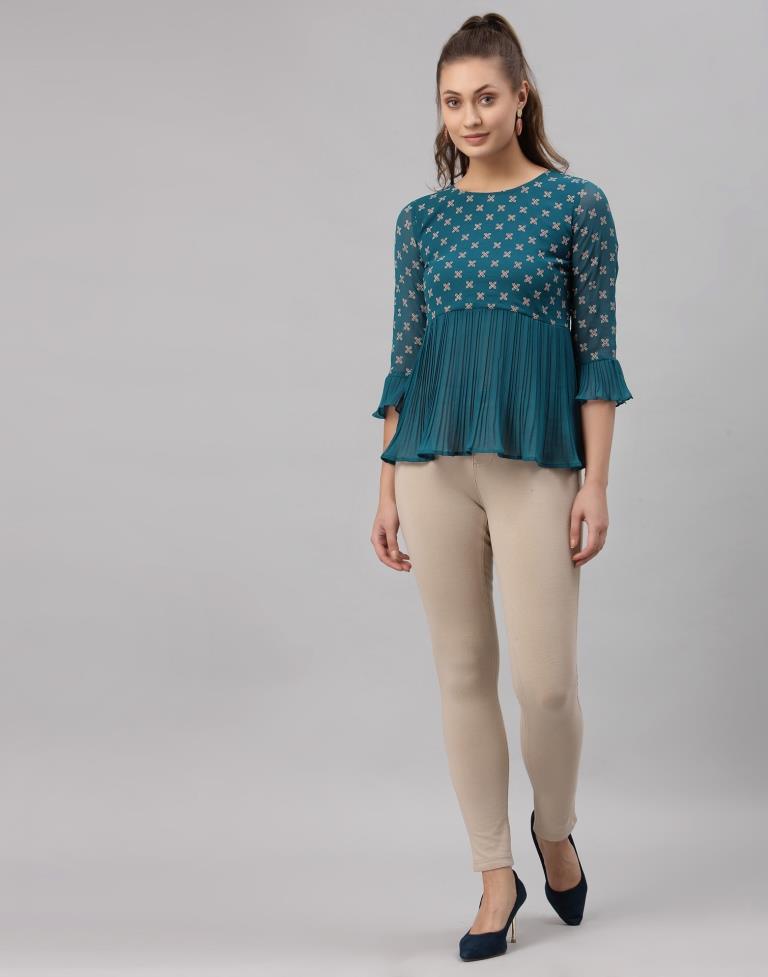 Teal Colored Georgette Printed Top | SLV255TK4083