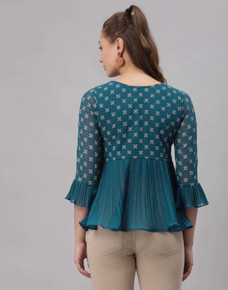 Teal Colored Georgette Printed Top | SLV255TK4083
