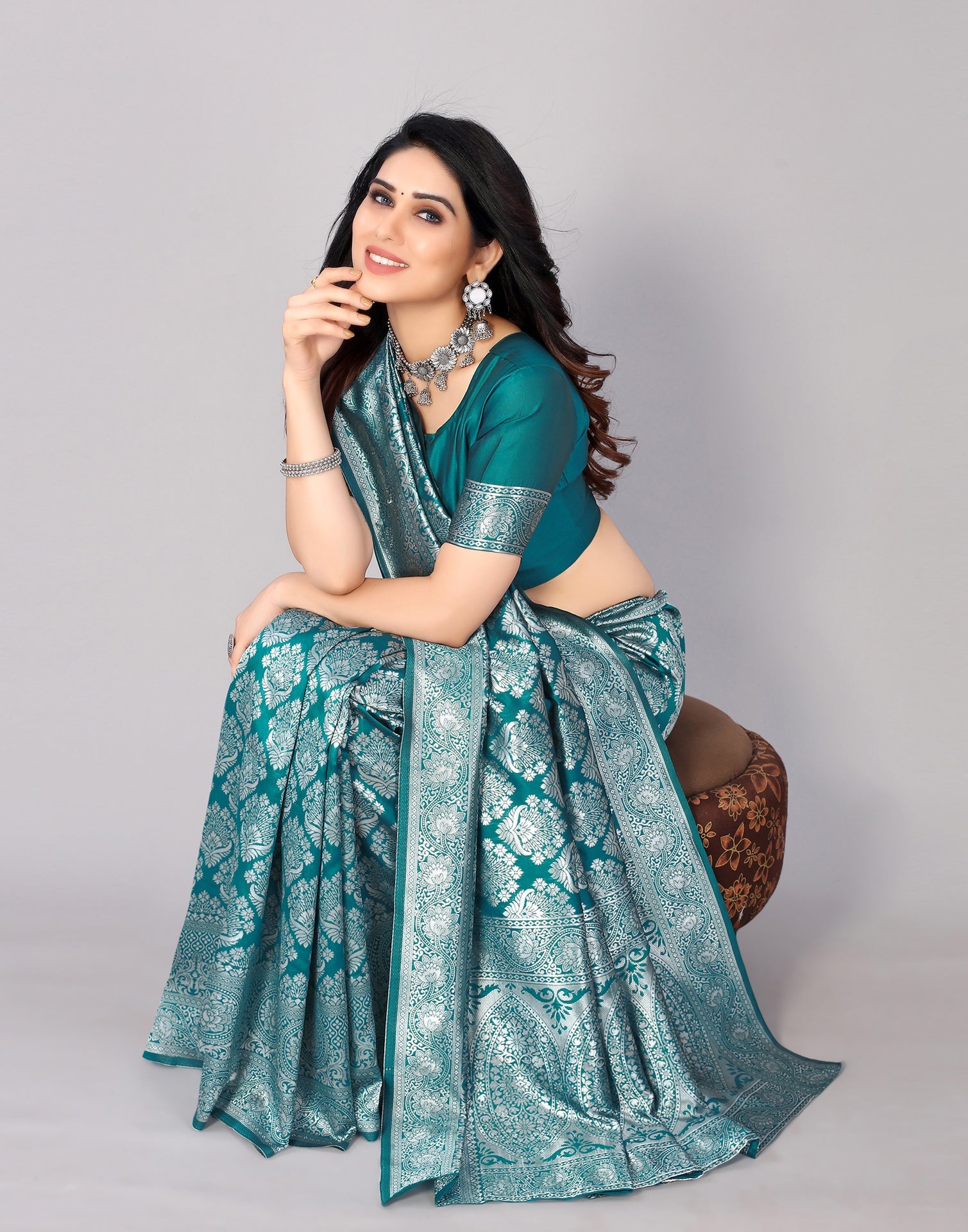 Rama Green Banarasi Silk Saree