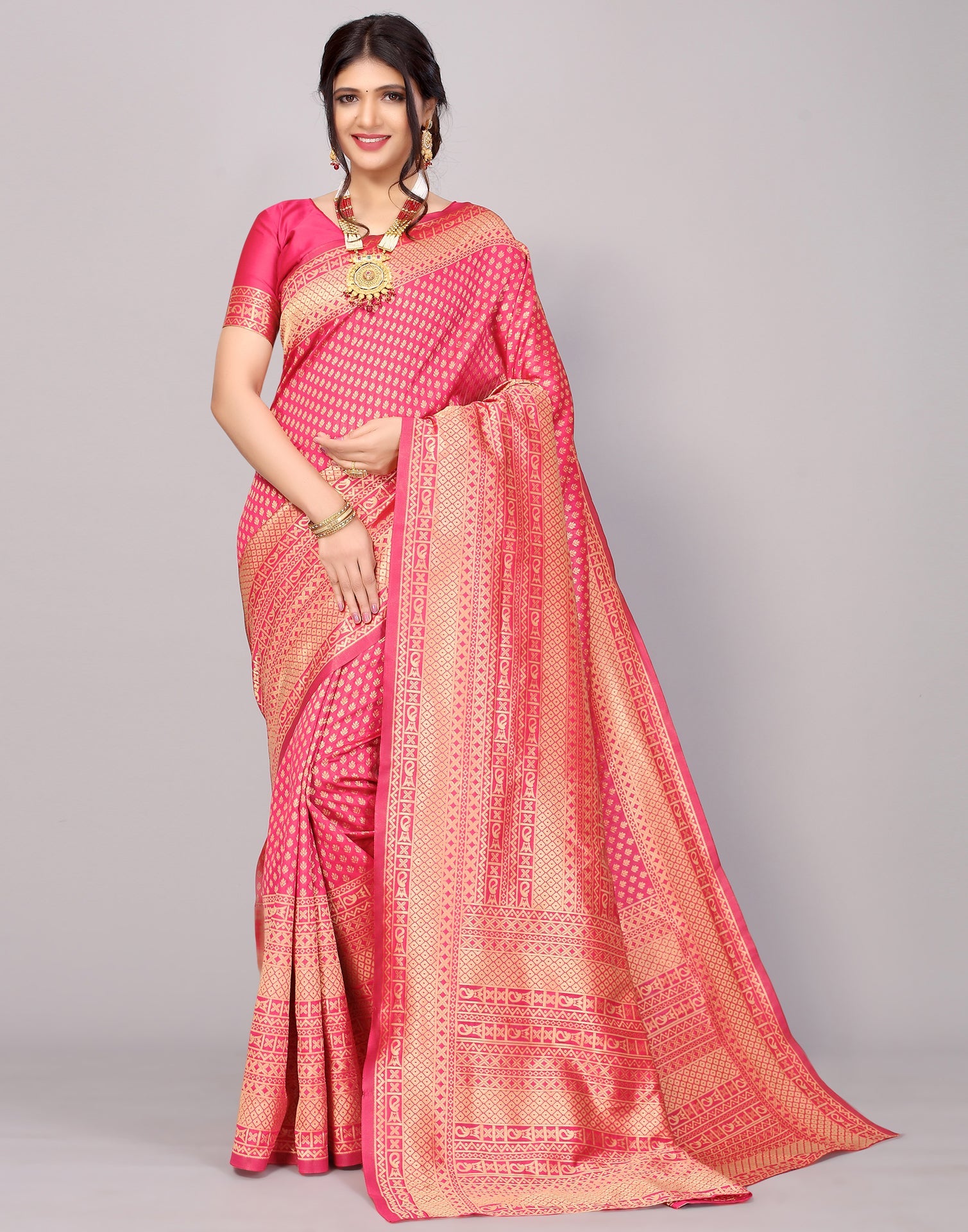 Hot Pink Banarasi Silk Saree