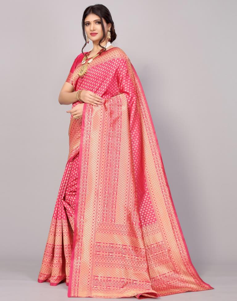 Hot Pink Banarasi Silk Saree