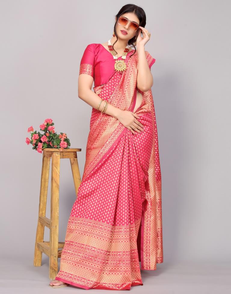 Hot Pink Banarasi Silk Saree