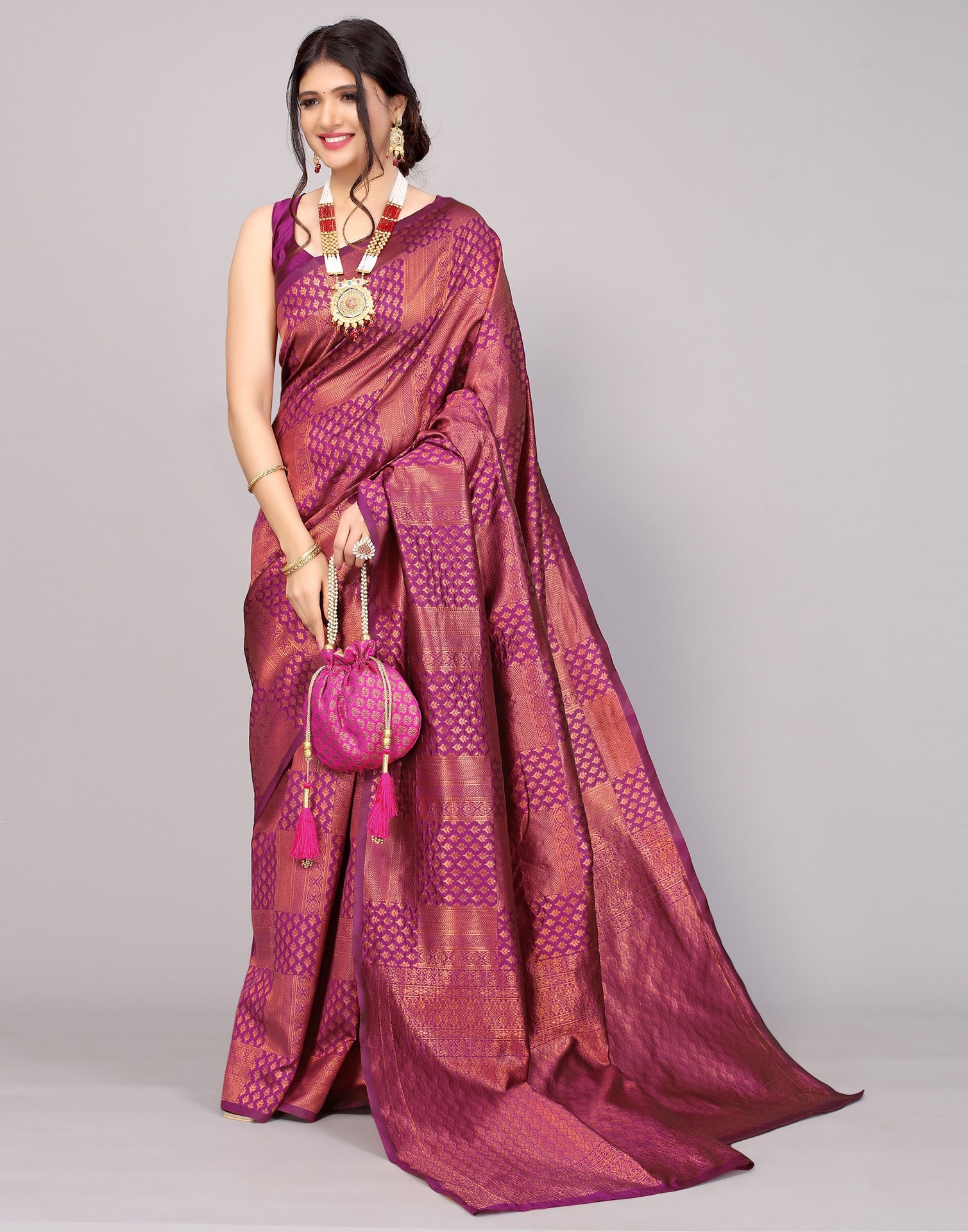 Wine Banarasi Silk Saree