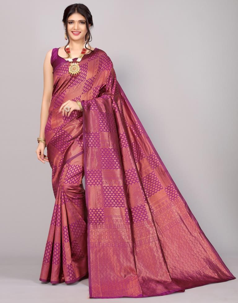 Wine Banarasi Silk Saree