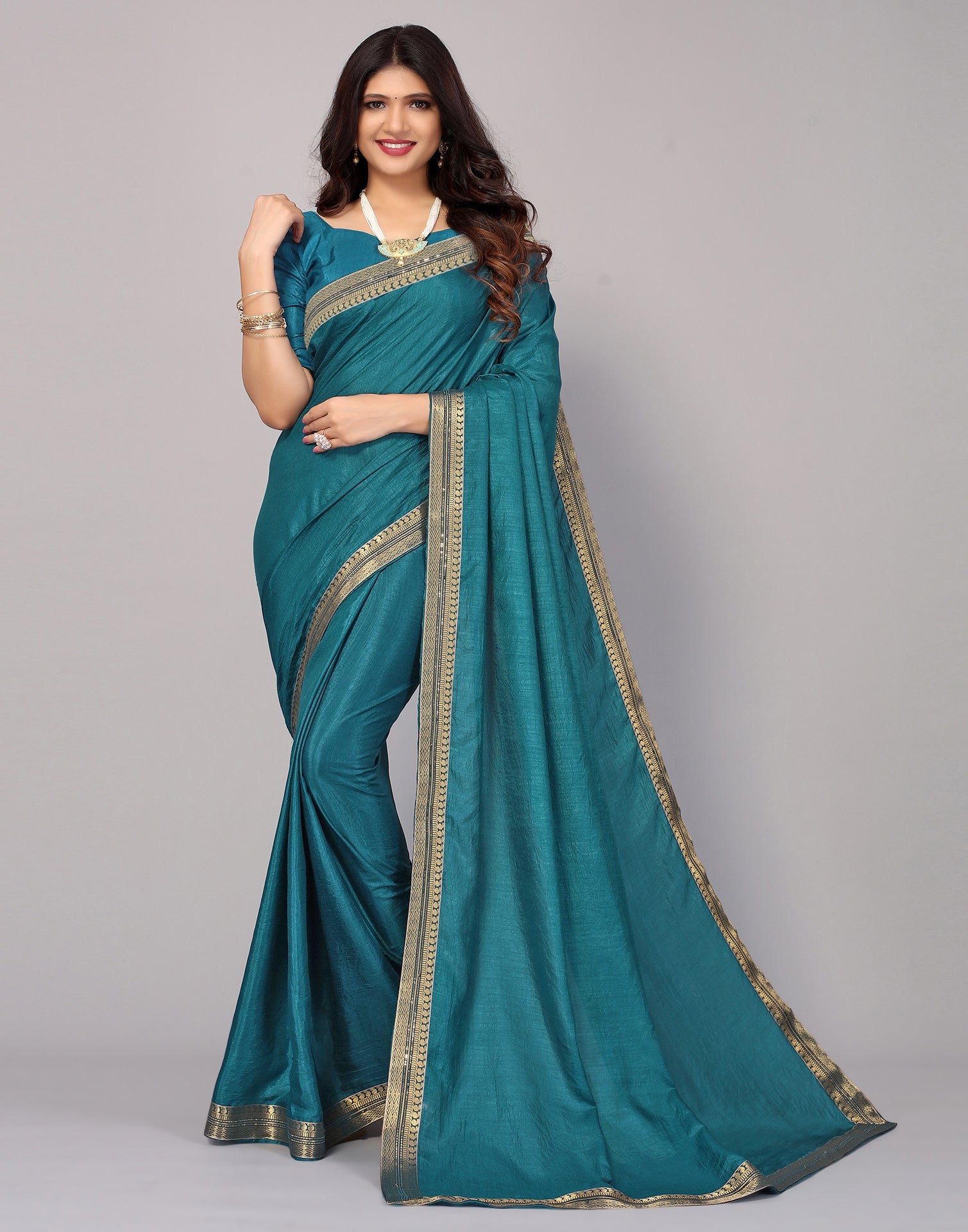 Teal Blue Silk Saree