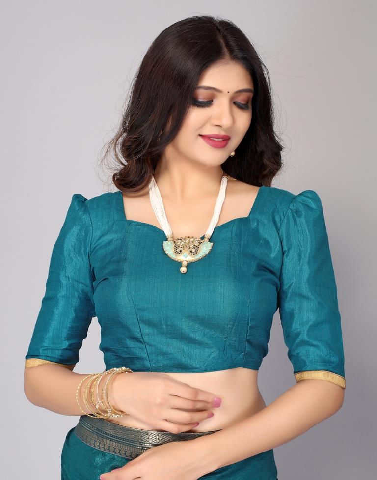 Teal Blue Silk Saree