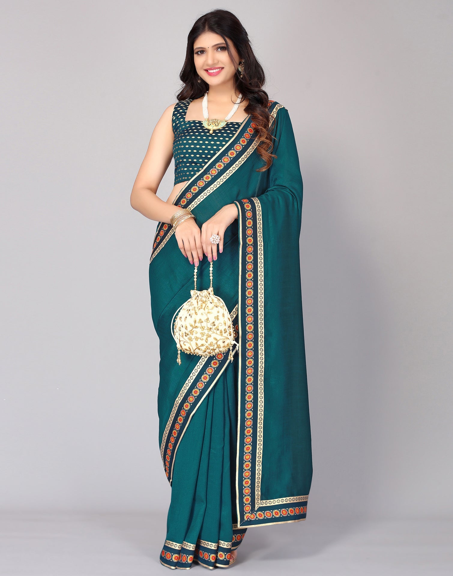 Teal Blue Silk Saree