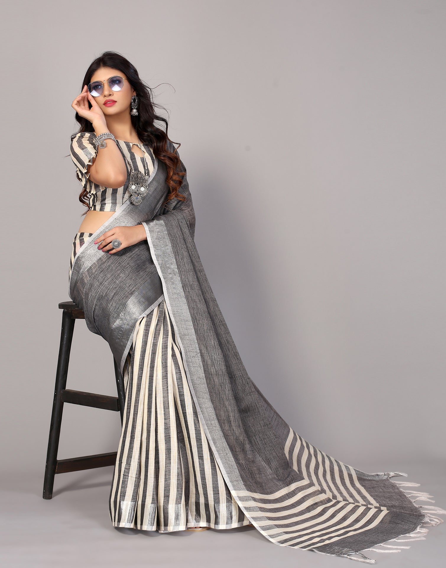 Grey Cotton Saree