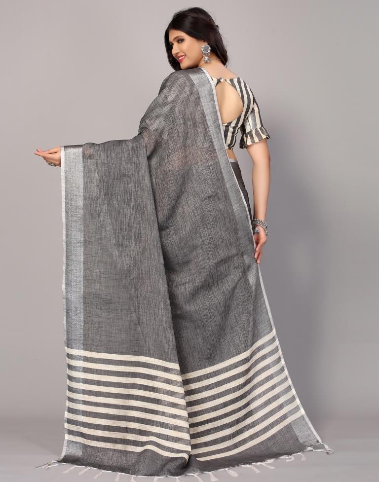 Grey Cotton Saree