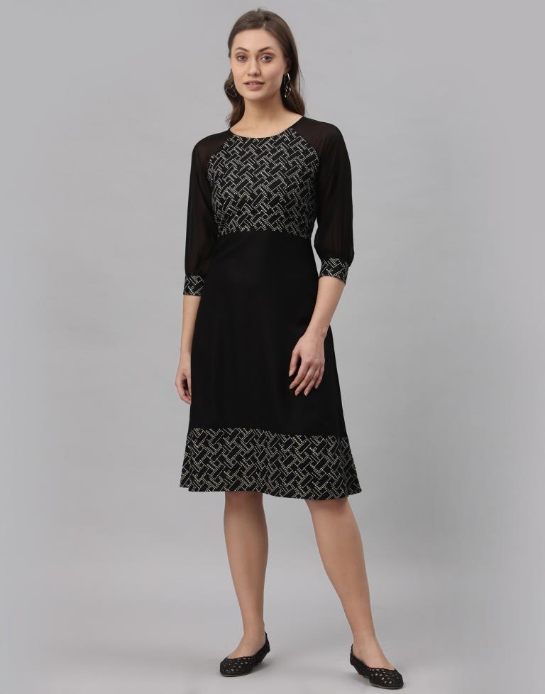Black Coloured Rayon Mill Printed Dress | SLV256TK4093