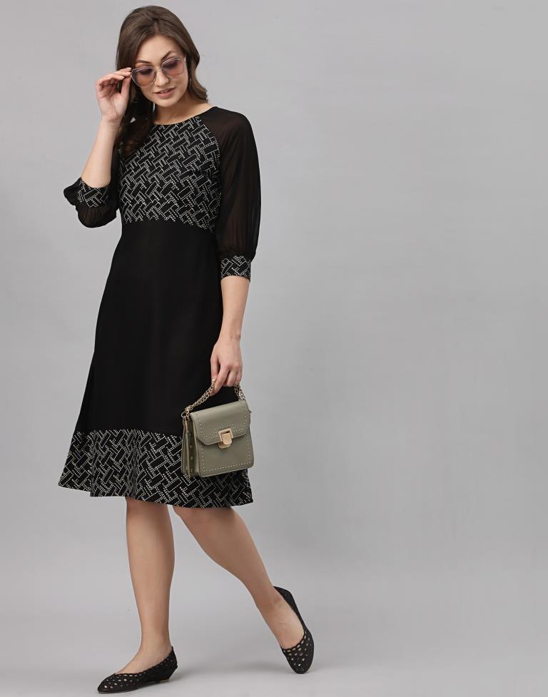 Black Coloured Rayon Mill Printed Dress | SLV256TK4093