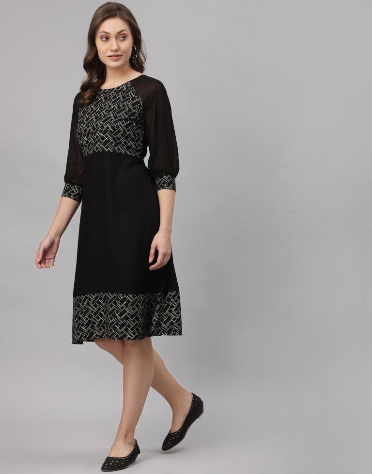 Black Coloured Rayon Mill Printed Dress | SLV256TK4093