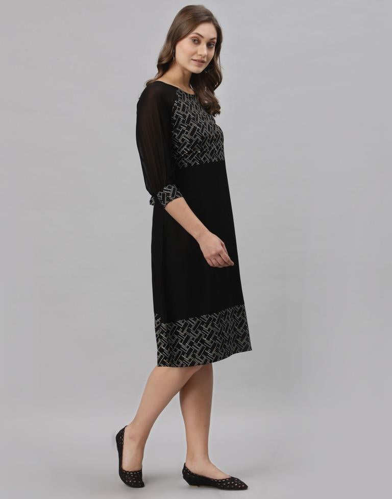 Black Coloured Rayon Mill Printed Dress | SLV256TK4093