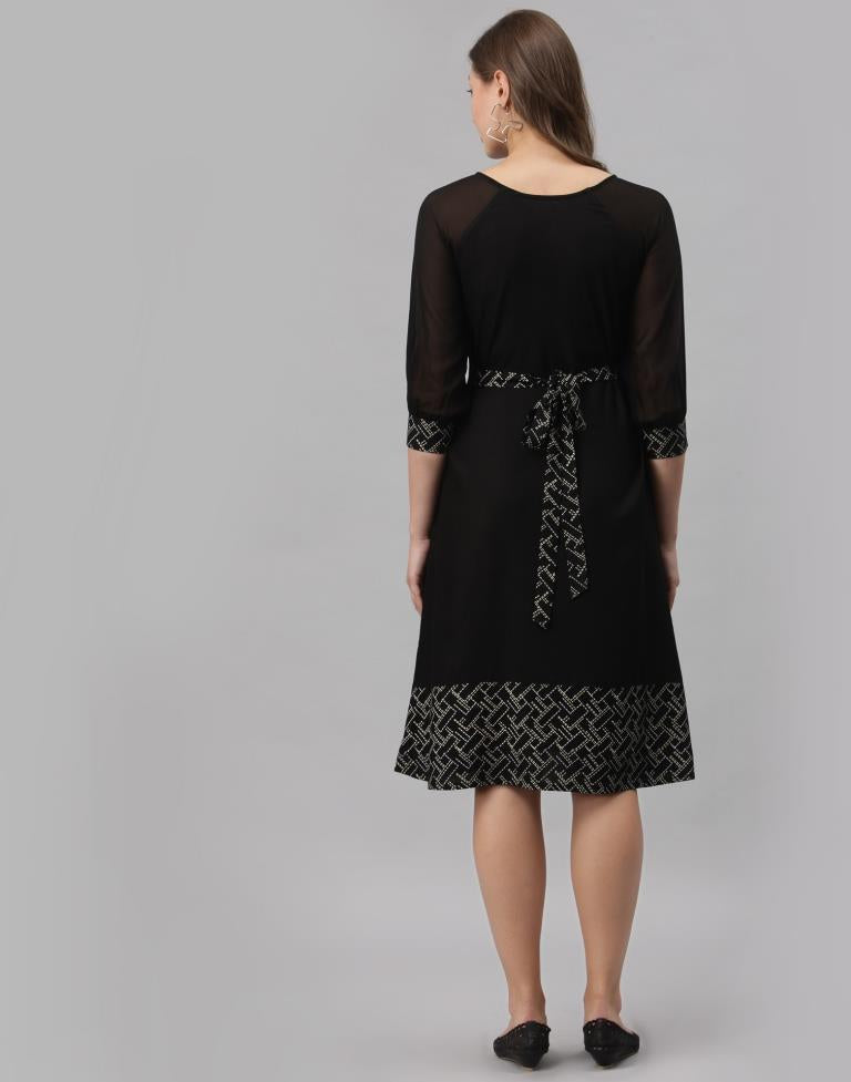 Black Coloured Rayon Mill Printed Dress | SLV256TK4093