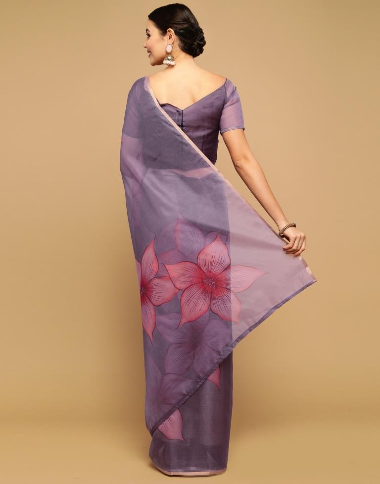 Grey And Light Pink Organza Saree