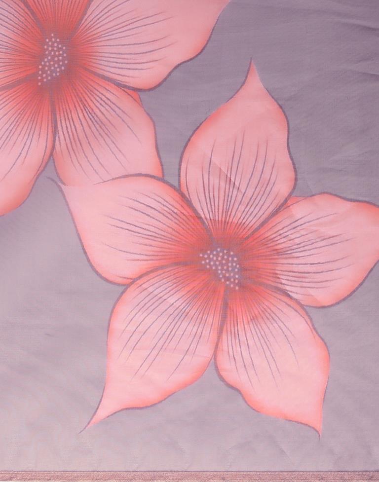 Grey And Light Pink Organza Saree