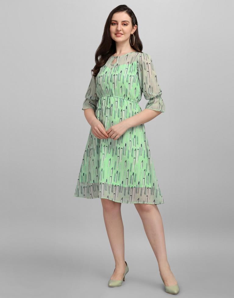 Pista Green Coloured Georgette Printed Dress | SLV260TK5034