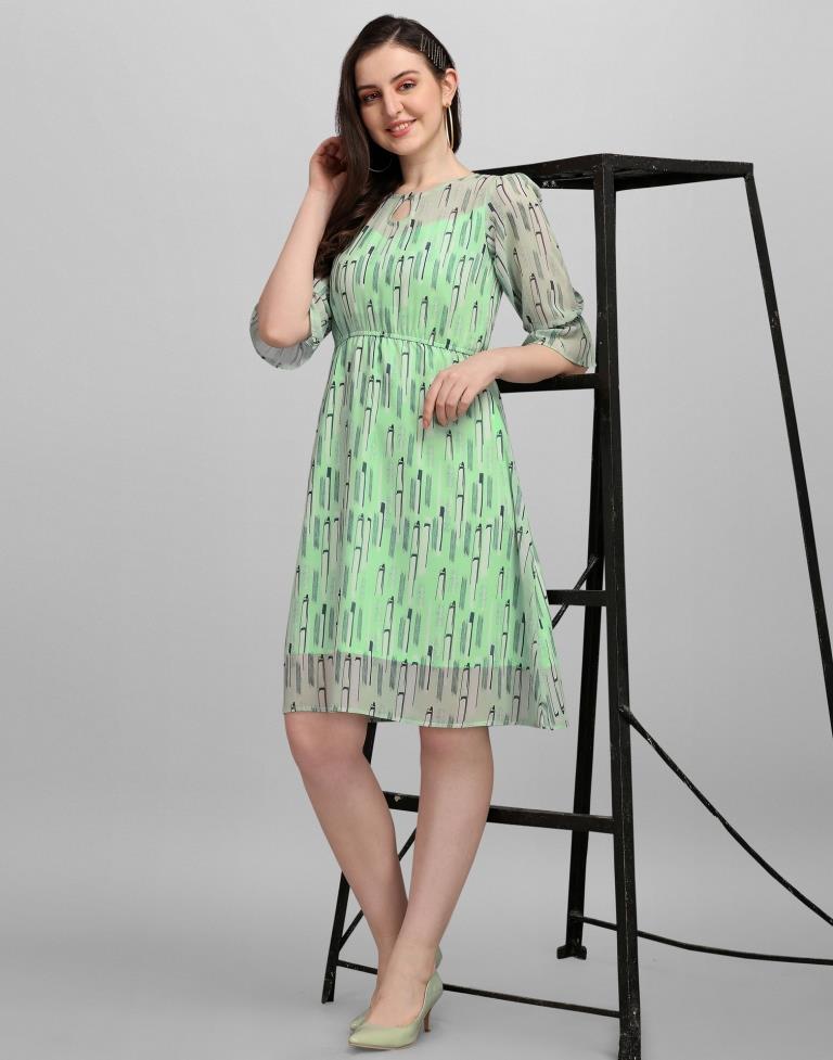 Pista Green Coloured Georgette Printed Dress | SLV260TK5034