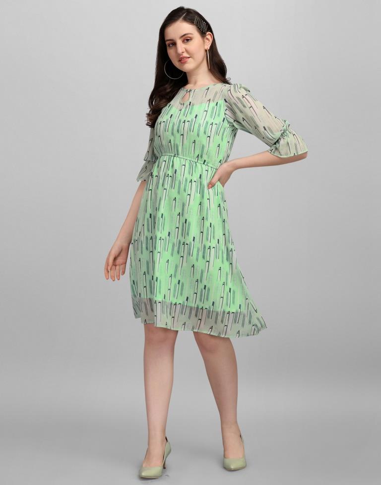 Pista Green Coloured Georgette Printed Dress | SLV260TK5034