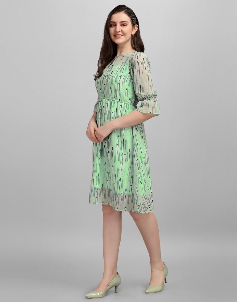 Pista Green Coloured Georgette Printed Dress | SLV260TK5034
