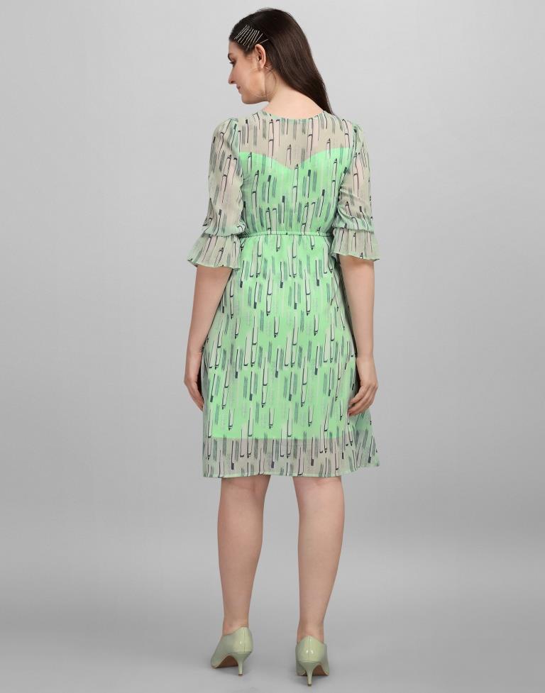 Pista Green Coloured Georgette Printed Dress | SLV260TK5034