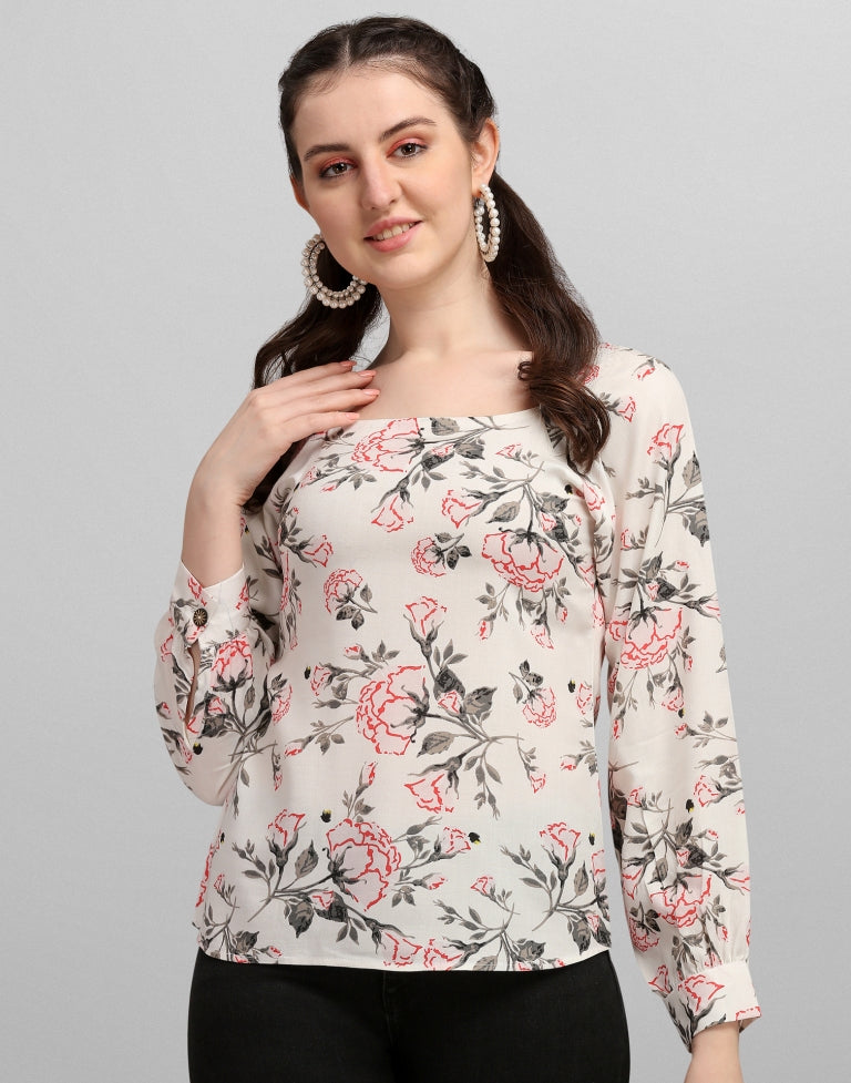 Beige Printed Top | SLV262TK5043