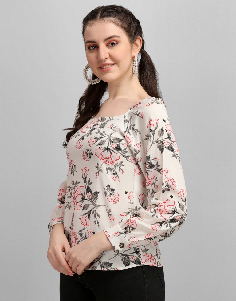 Beige Printed Top | SLV262TK5043