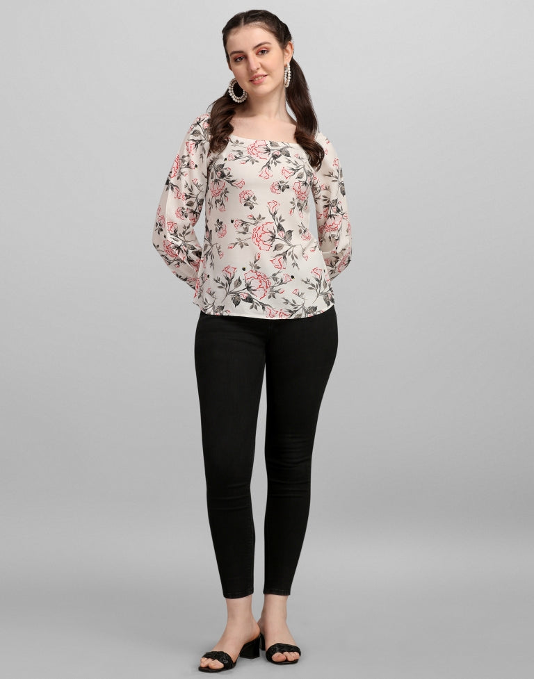 Beige Printed Top | SLV262TK5043