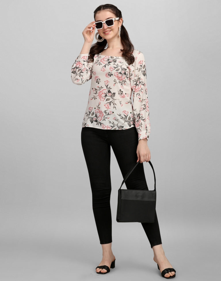 Beige Printed Top | SLV262TK5043