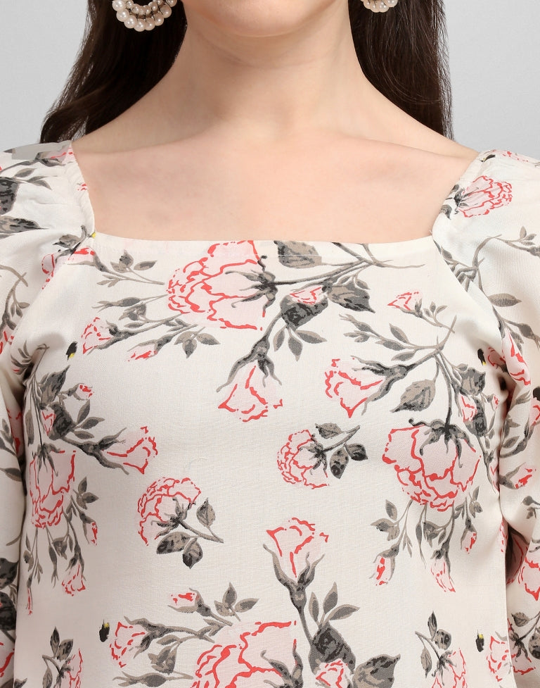 Beige Printed Top | SLV262TK5043