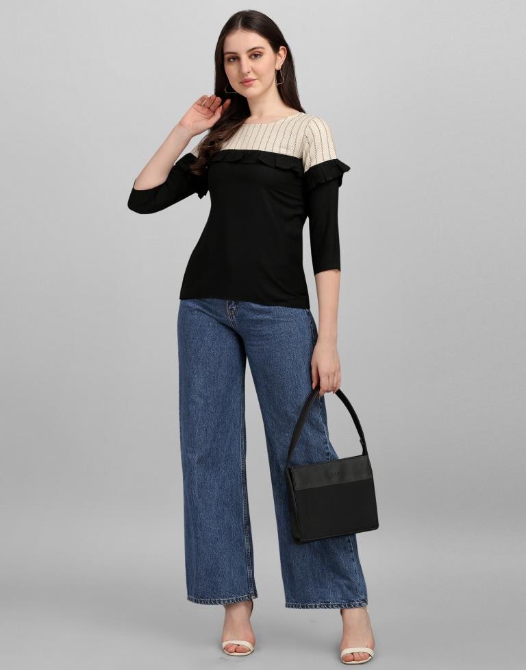 Black Colored Rayon Colour Block Top | SLV263TK5051