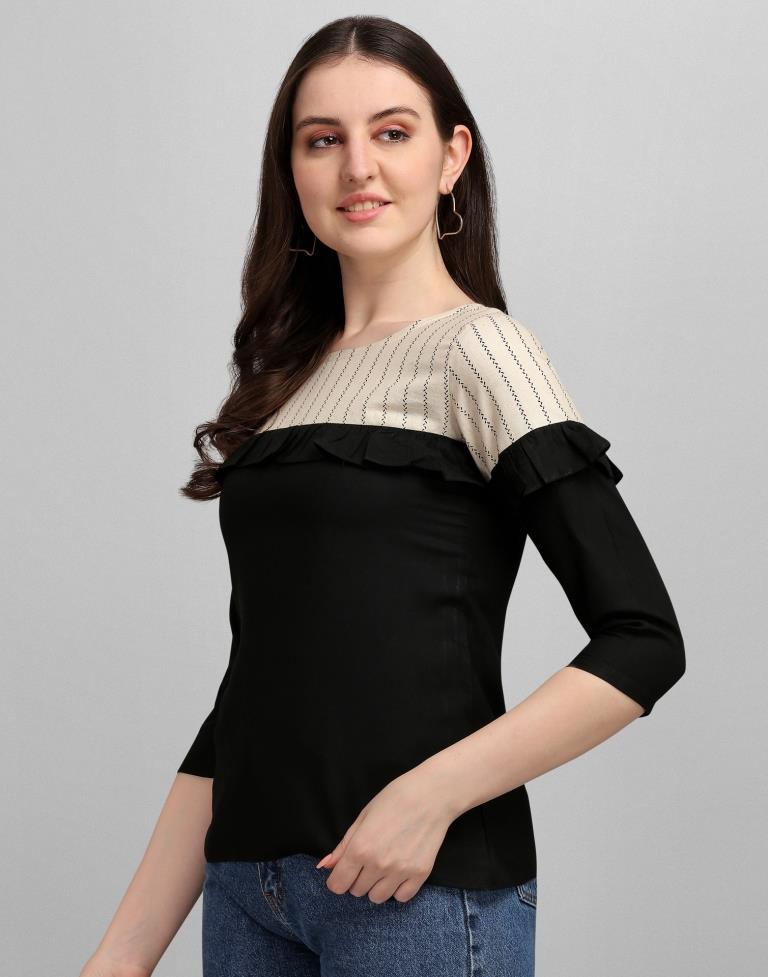 Black Colored Rayon Colour Block Top | SLV263TK5051