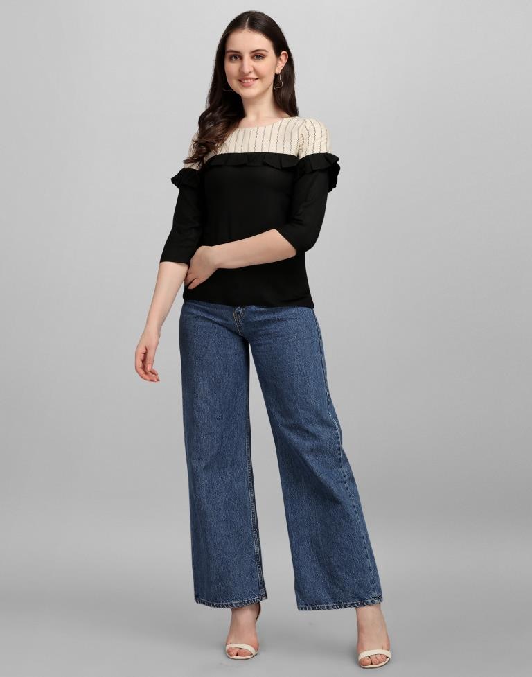 Black Colored Rayon Colour Block Top | SLV263TK5051