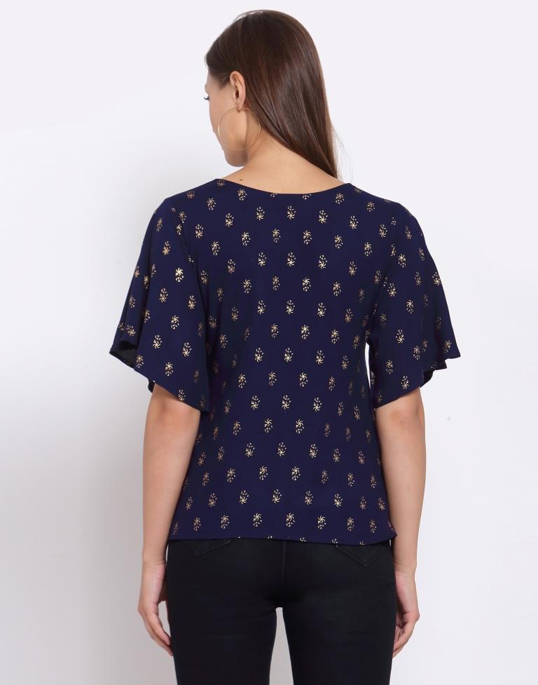 Navy Blue Printed Rayon Top | SLV296TK5081