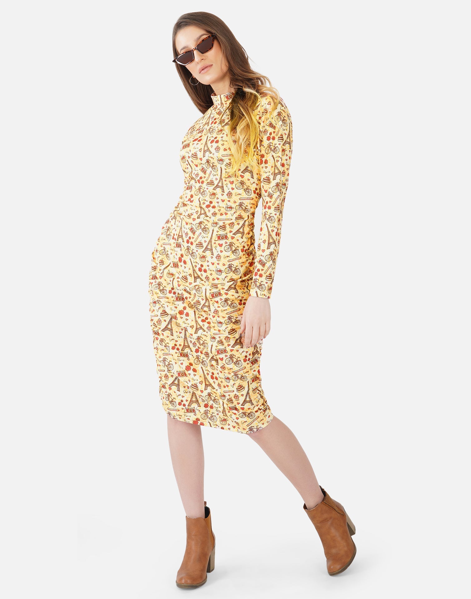 Light Yellow Printed Bodycon | SLV303TK8043