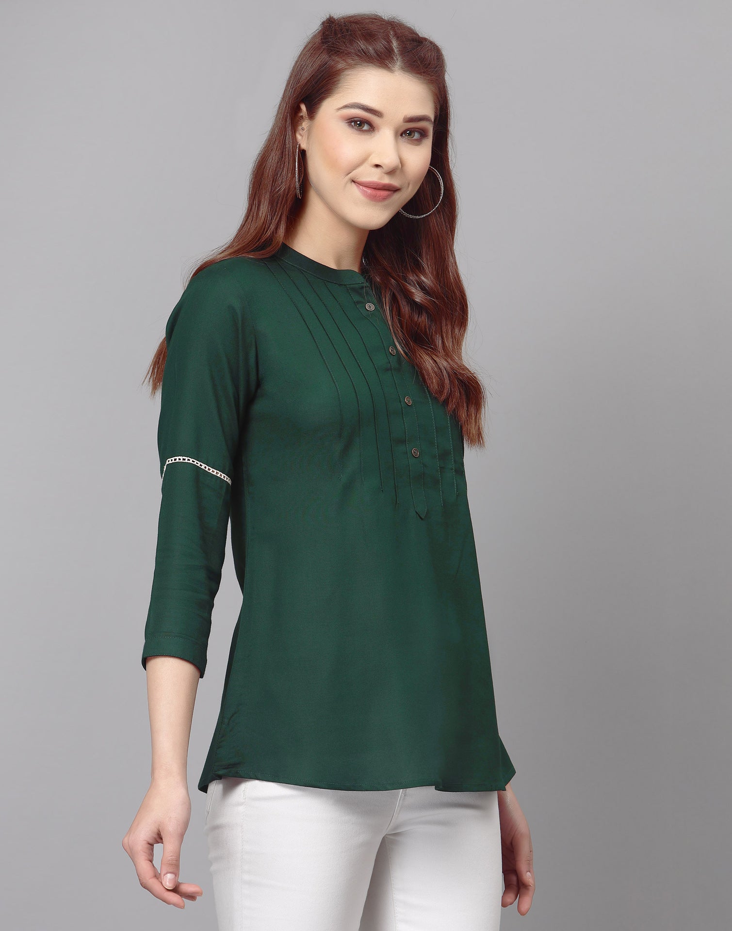 Bottle Green Pleated Tops