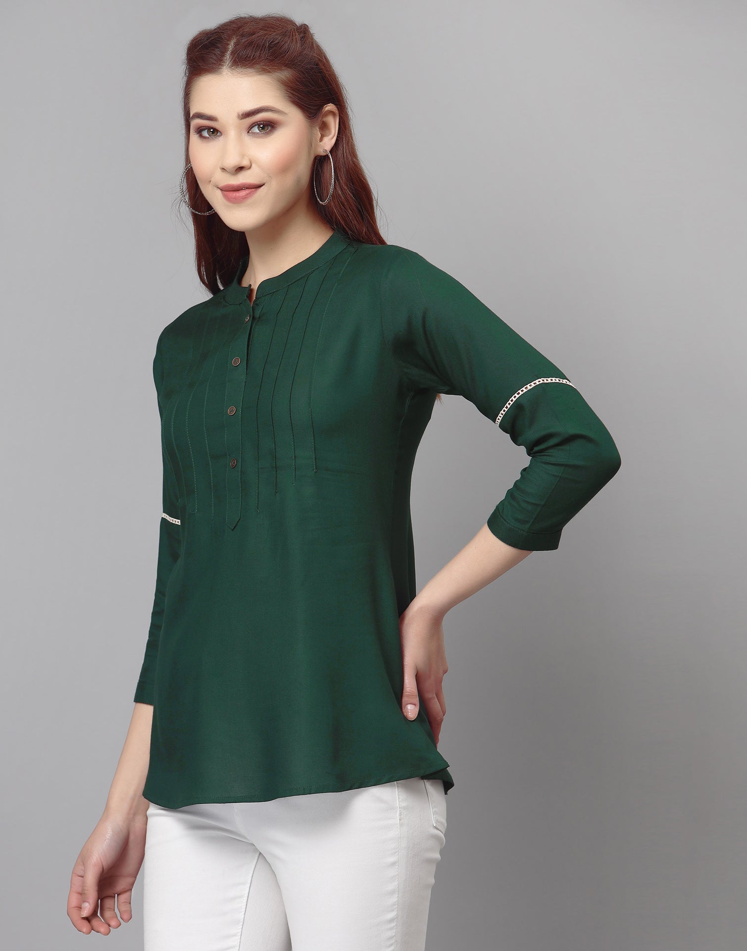 Bottle Green Pleated Tops