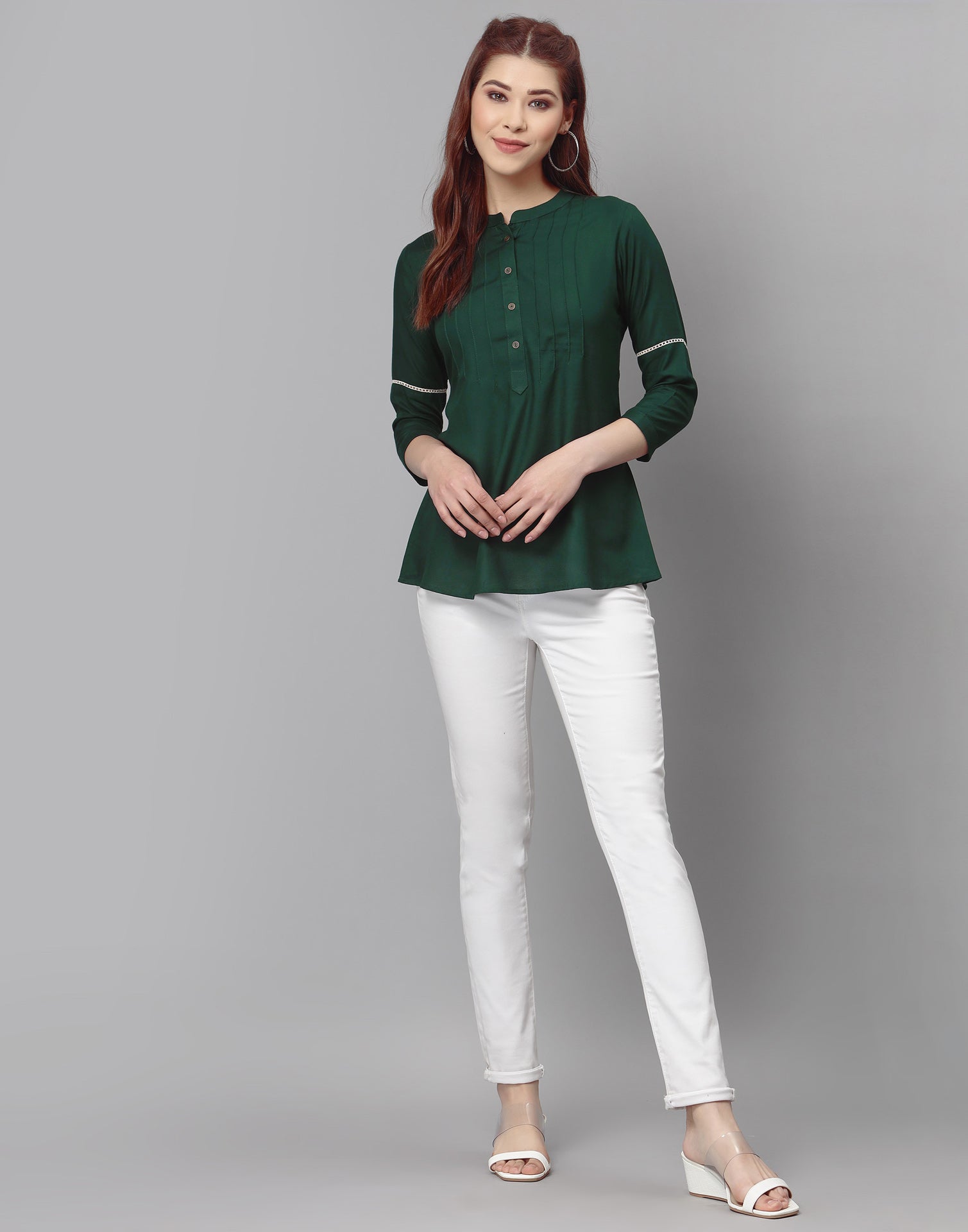Bottle Green Pleated Tops