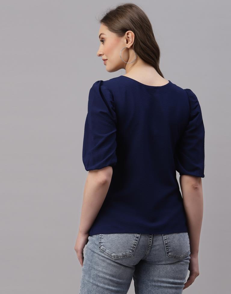Navy Blue Puff Sleeve Top