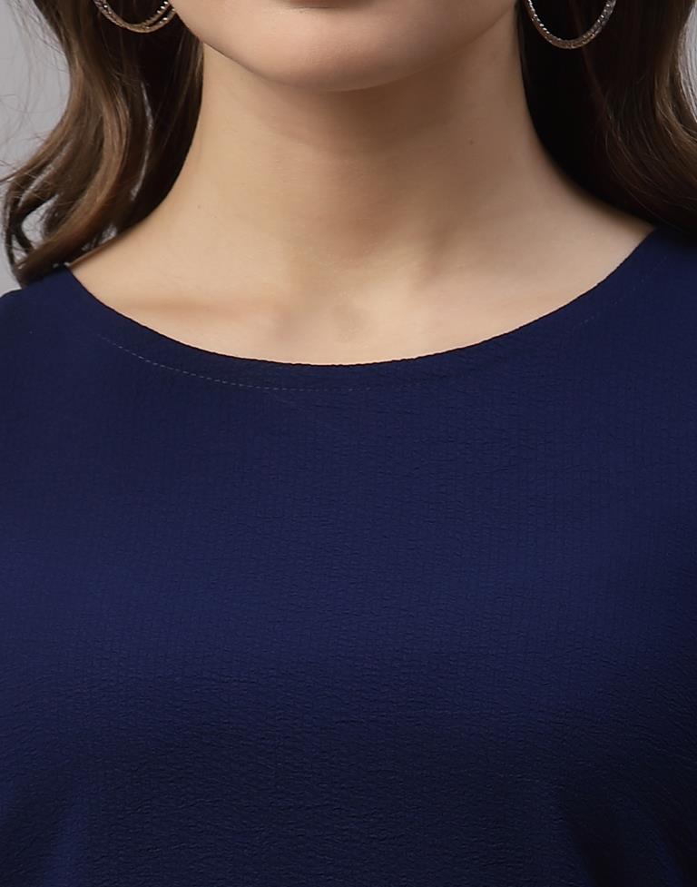 Navy Blue Puff Sleeve Top