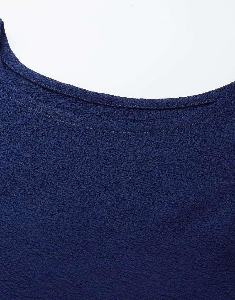 Navy Blue Puff Sleeve Top
