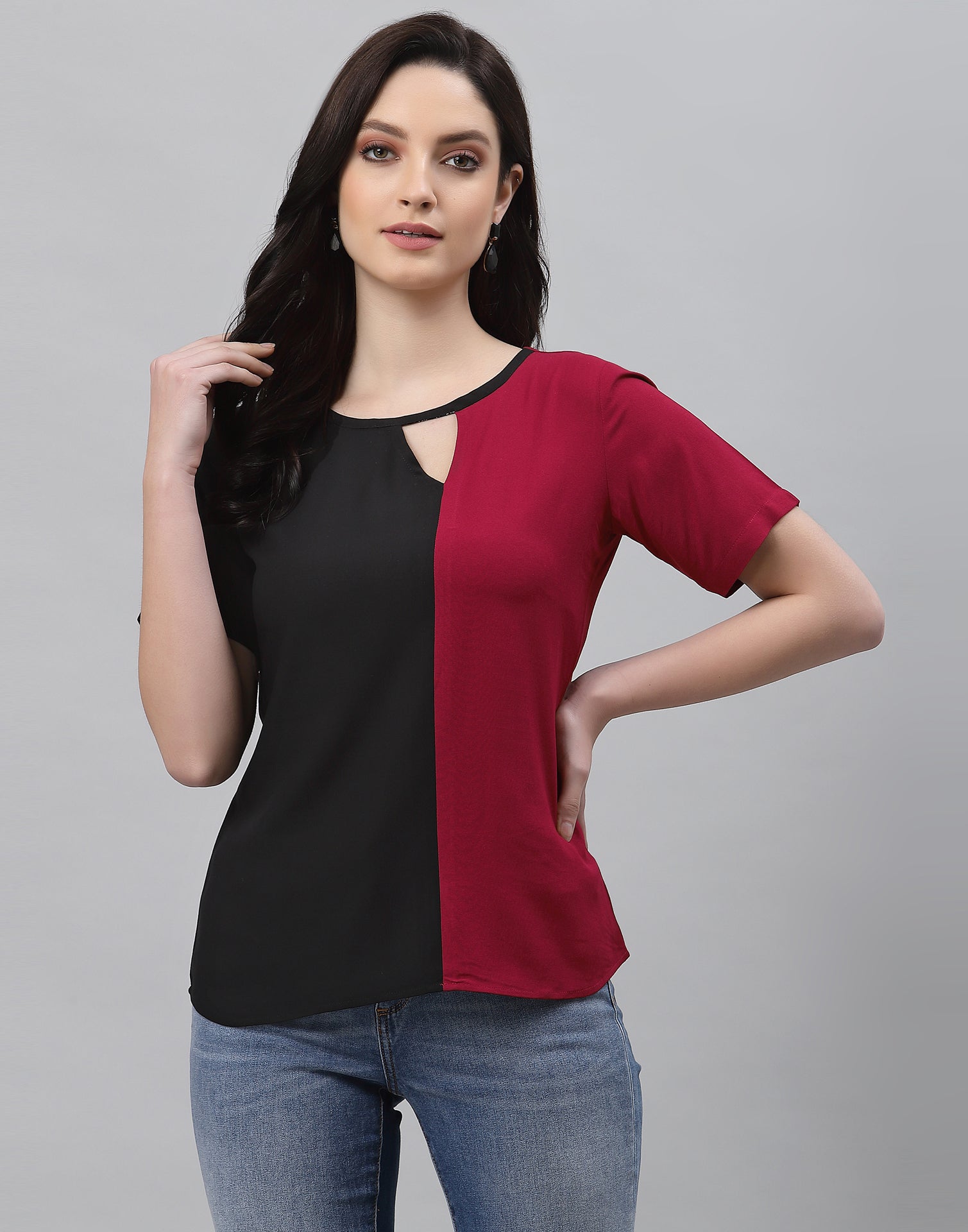 Color Block Keyhole Top