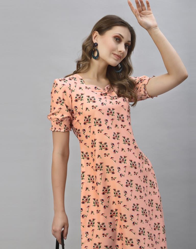 Peach Floral A-Line Dress