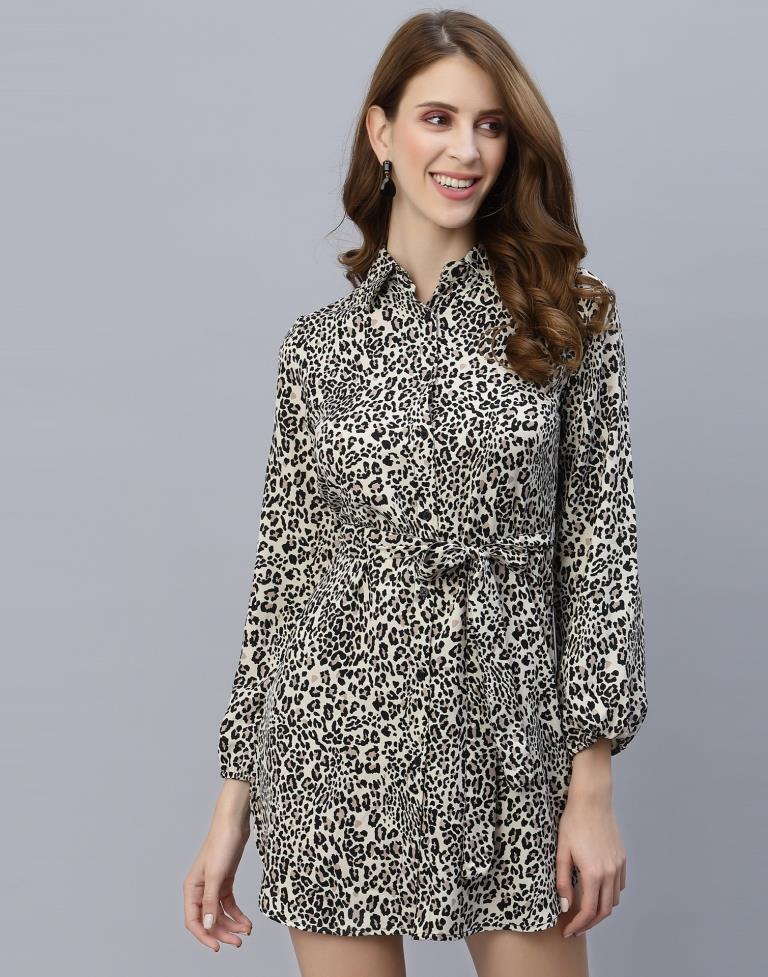 Off White Animal Printed Short Dress