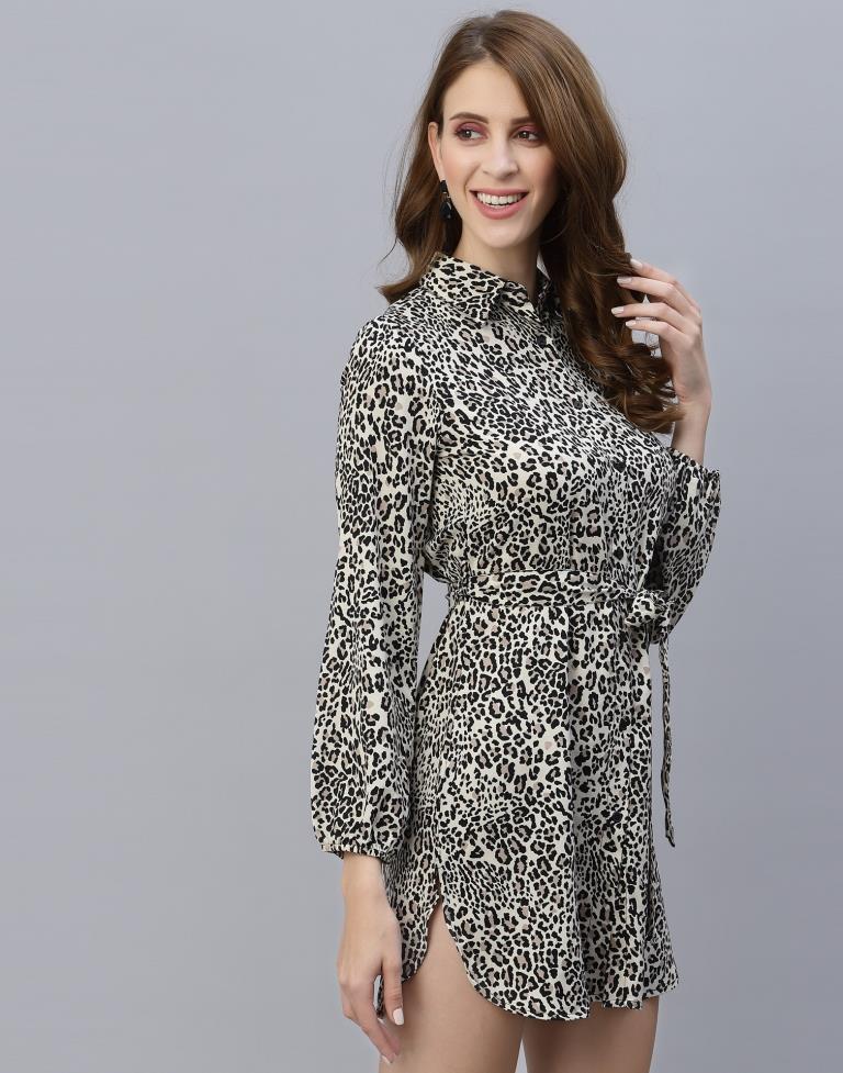 Off White Animal Printed Short Dress